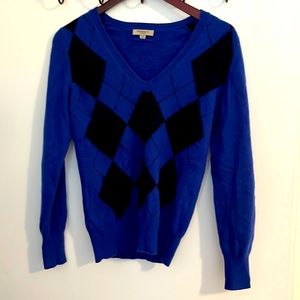 Burberry Blue Argyle Cashmere Sweater. Size Small